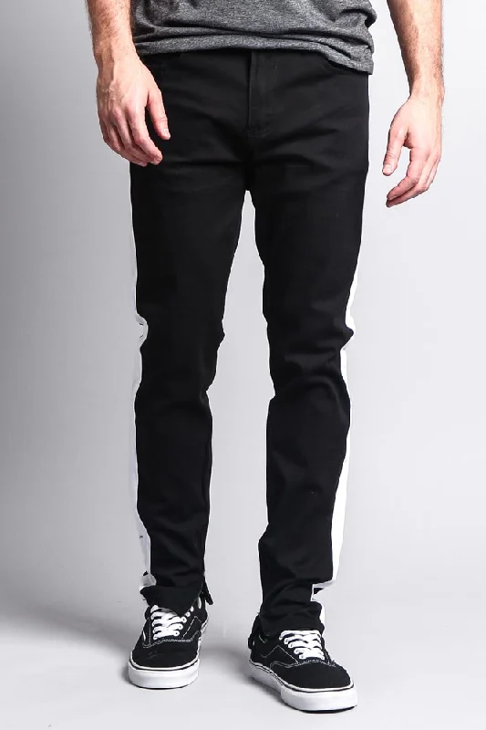 Men's Solid Side Striped Pants with Zipper