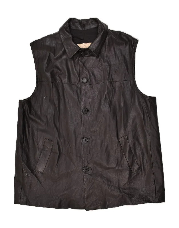 VINTAGE Mens Leather Gilet UK 40 Large Black