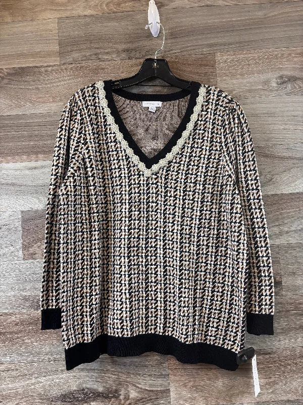 Top Long Sleeve By Charter Club In Black & Tan, Size: Xxl