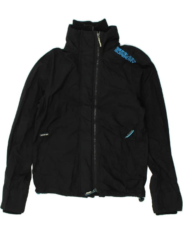 SUPERDRY Mens Windcheater Windbreaker Jacket UK 36 Small Black Nylon