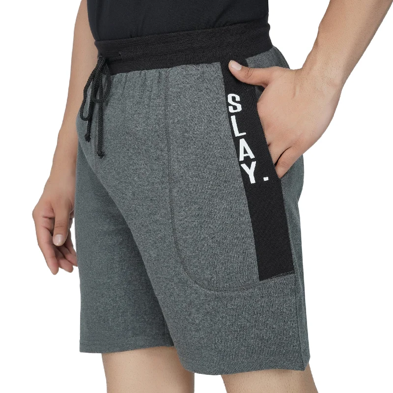 SLAY. Men's Dark Grey Activewear Sports Shorts with Black Stripes