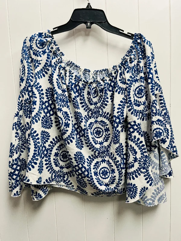 Top Long Sleeve By Shein In Blue & White, Size: Xl