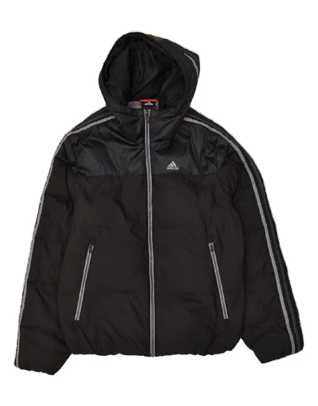 ADIDAS Mens Hooded Padded Jacket UK 38 Medium Black Colourblock Polyester