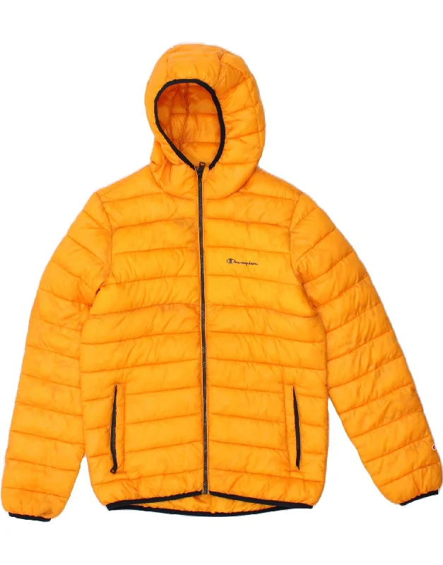 CHAMPION Mens Hooded Padded Jacket UK 38 Medium Yellow Polyester