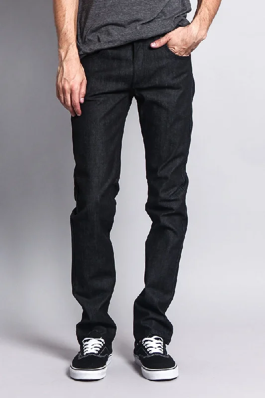 Men's Skinny Fit Raw Denim Jeans (Black)