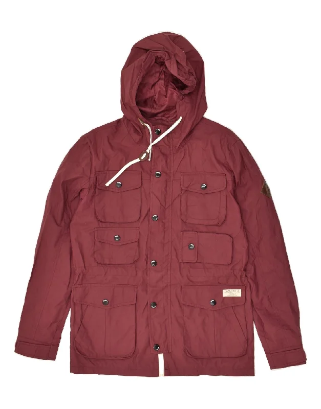 JACK & JONES Mens Hooded Rain Jacket UK 36 Small Burgundy Nylon