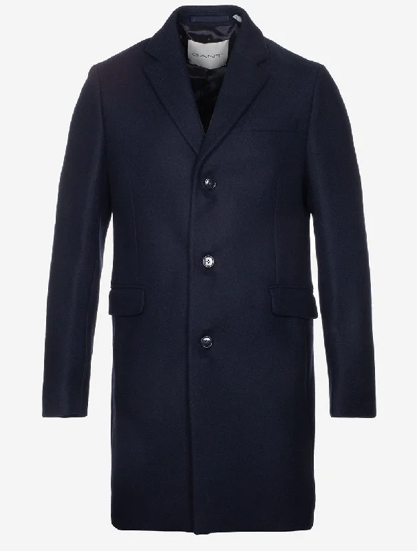 Classic Tailored Fit Wool Topcoat Night Blue