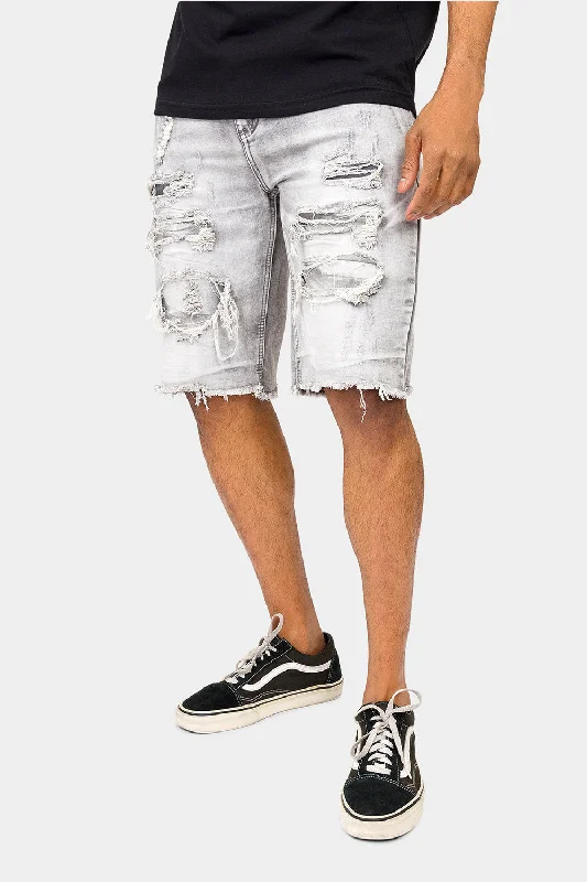 Distressed Illusion Denim Shorts