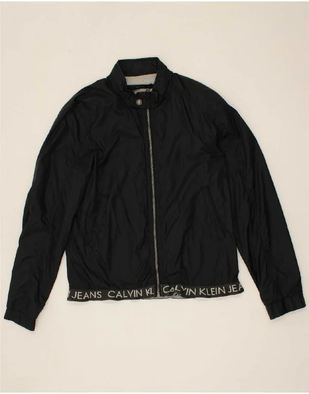 CALVIN KLEIN Mens Graphic Bomber Jacket UK 38 Medium Black Nylon