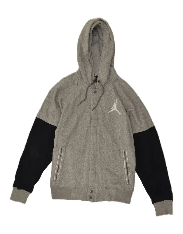 JORDAN Mens Hooded Bomber Jacket UK 38 Medium Grey Colourblock Cotton