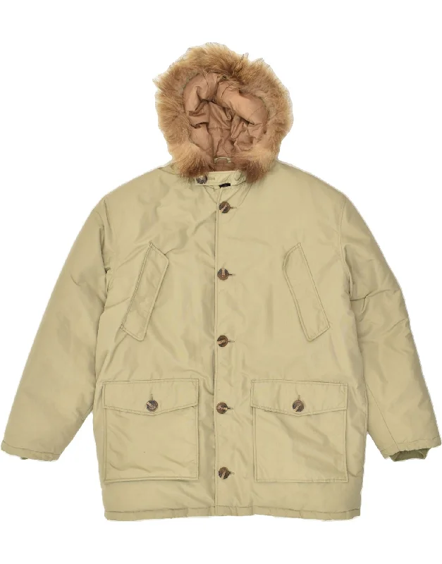 YUKO Mens Hooded Padded Jacket UK 38 Medium Beige Nylon