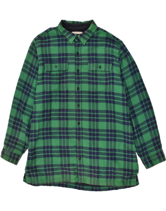 L.L.BEAN Mens Traditional Fit Bomber Jacket UK 44 2XL Green Check Cotton