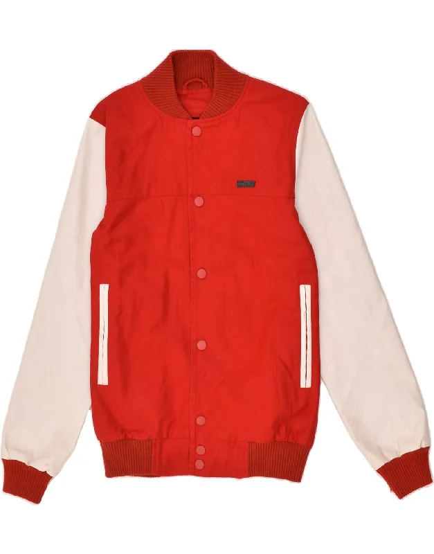 KR3W Mens Varsity Jacket UK 36 Small Red Colourblock Cotton