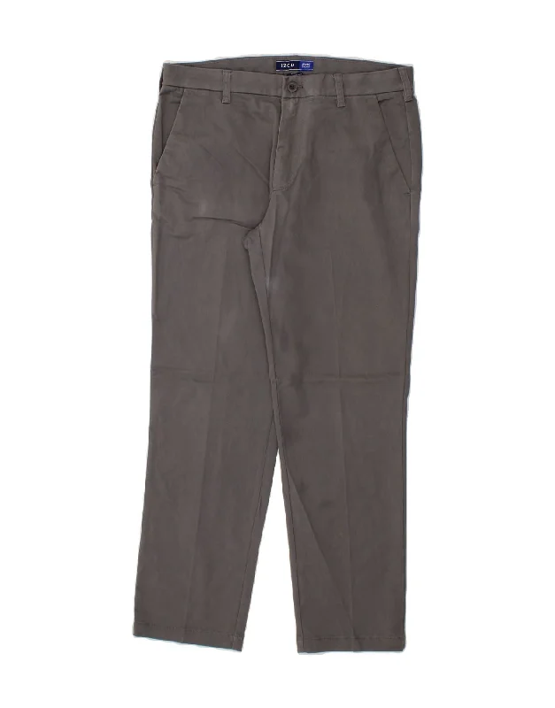 IZOD Mens Straight Chino Trousers W32 L30 Grey Cotton