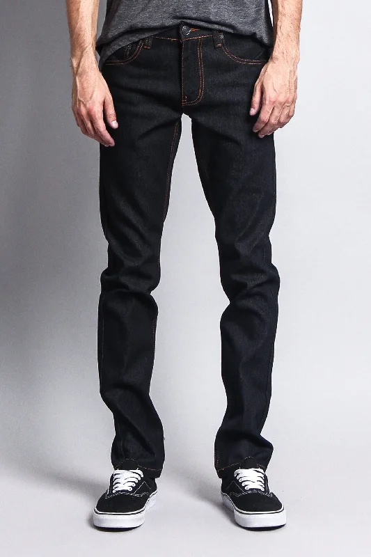 Men's Skinny Fit Raw Denim Jeans (Black/Timber)