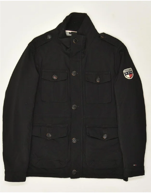 TOMMY HILFIGER Mens Military Jacket UK 38 Medium Black Polyester