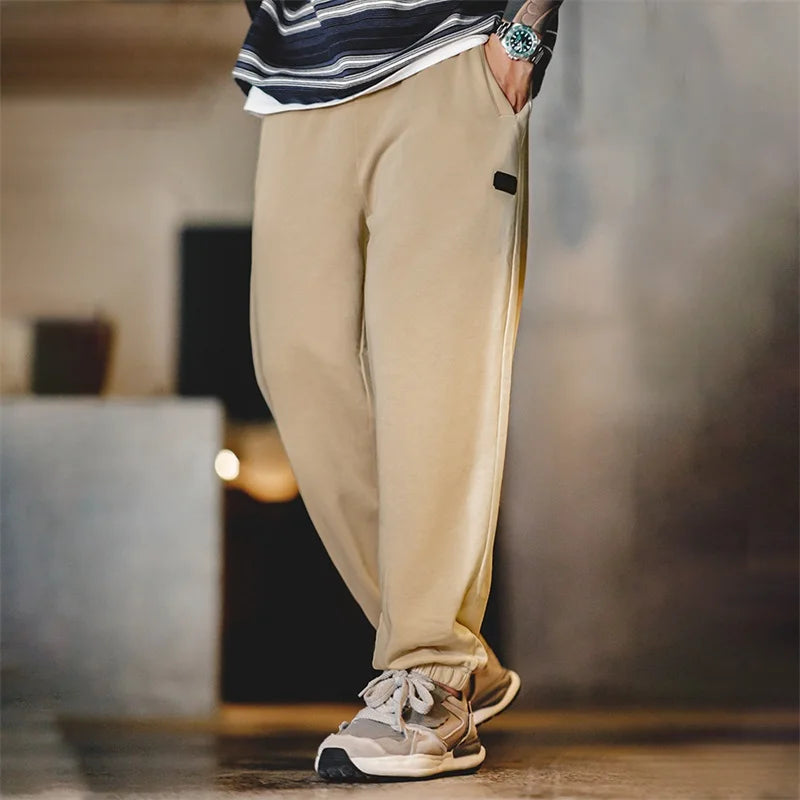 Casual Heavyweight Khaki Sweatpants with Drawstring - Loose Fit