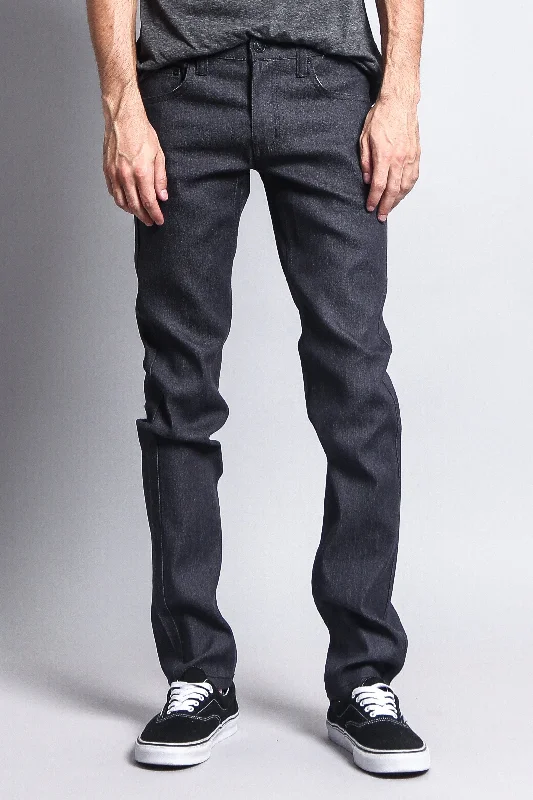 Men's Skinny Fit Raw Denim Jeans (Charcoal)