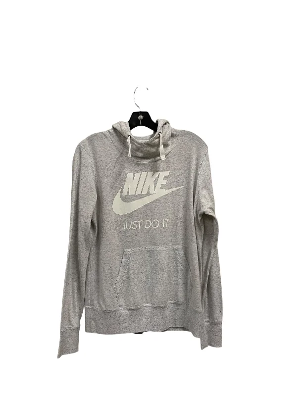 Athletic Top Long Sleeve Hoodie By Nike In Grey, Size: L