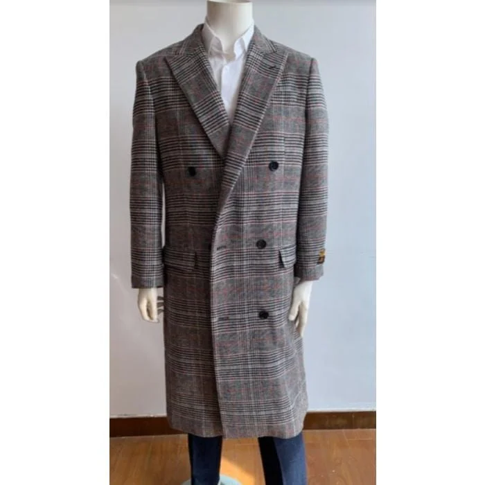 Mens Houndstooth Coat - Houndstooth Peacoat - Mens  Gray Houndstooth Overcoat