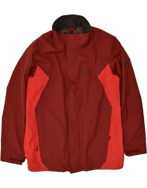 JACK WOLFSKIN Mens Rain Jacket UK 44/46 XL Red Colourblock Polyester