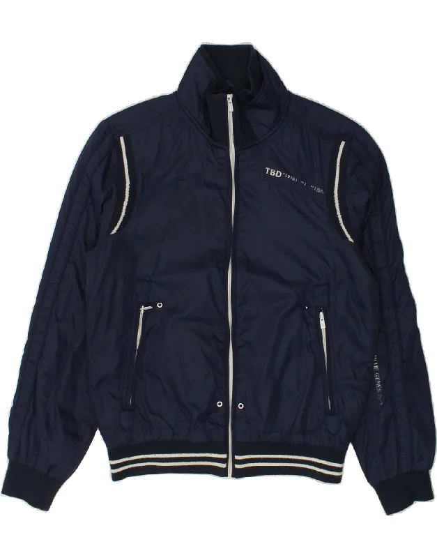 JACK & JONES Mens Graphic Bomber Jacket UK 36 Small Navy Blue Nylon