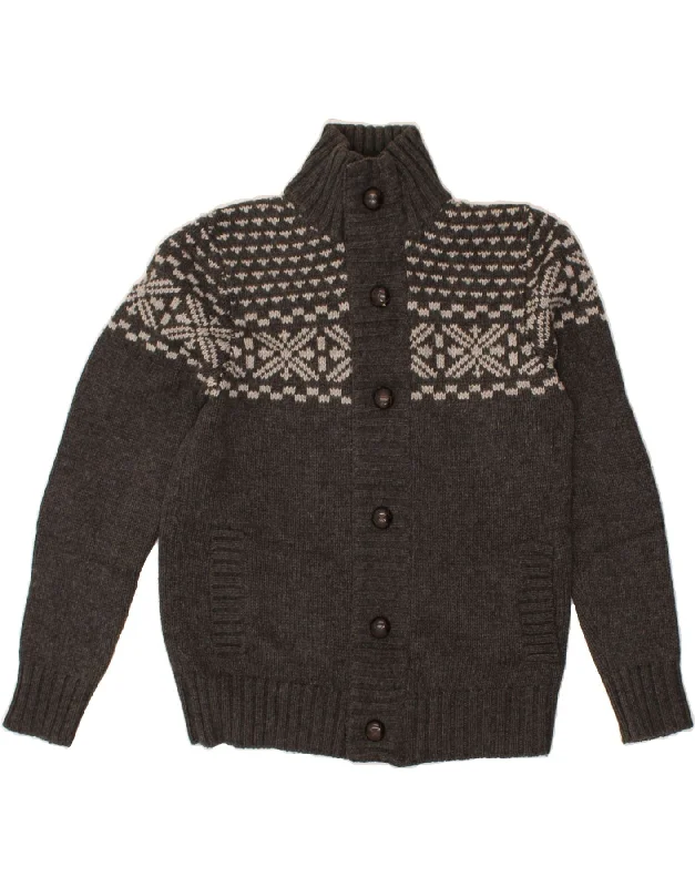 JULES Mens Knit Bomber Jacket UK 40 Large Grey Fair Isle Acrylic