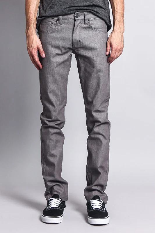 Men's Skinny Fit Raw Denim Jeans (Grey)