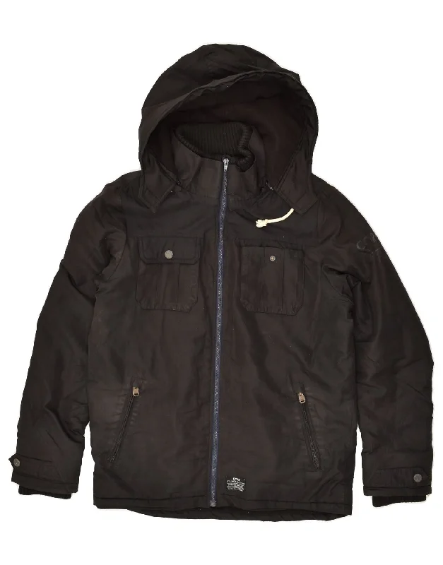 JACK & JONES Mens Workwear Hooded Windbreaker Jacket UK 36 Small Black