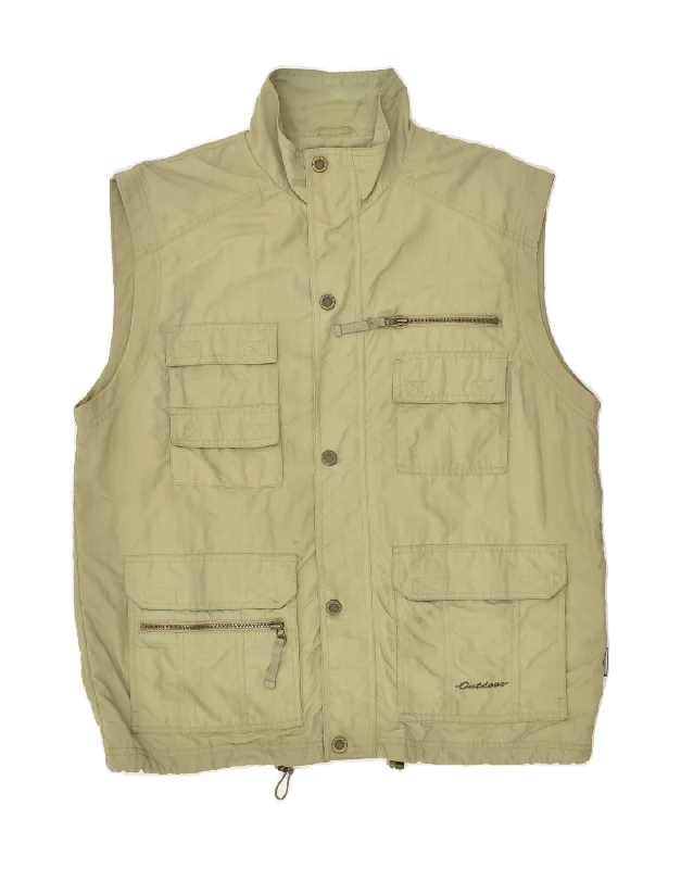 VINTAGE Mens Outdoor Utility Gilet UK 38 Medium Khaki Polyamide