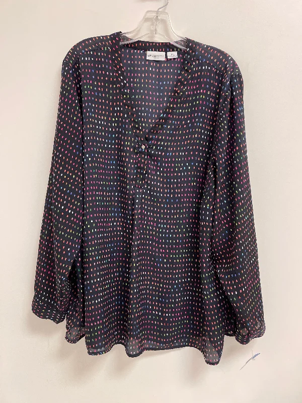 Top Long Sleeve By Liz Claiborne In Navy, Size: 3x