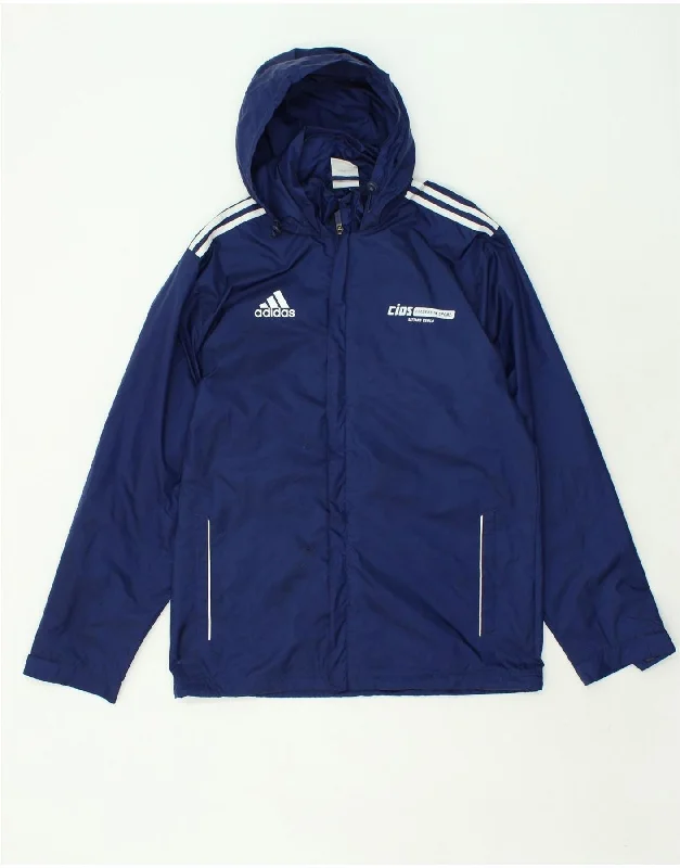 ADIDAS Mens Hooded Rain Jacket UK 38/40 Medium  Navy Blue Nylon