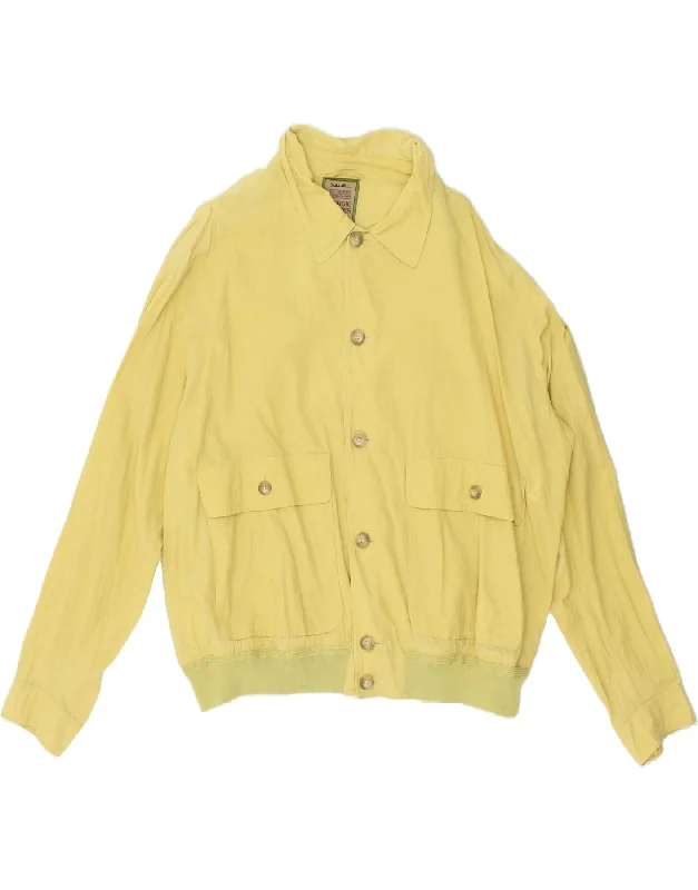 VINTAGE Mens Bomber Jacket IT 56 3XL Yellow Cotton