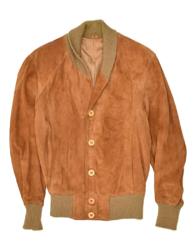 MAREN Mens Suede Bomber Jacket IT 46  Small Brown Leather