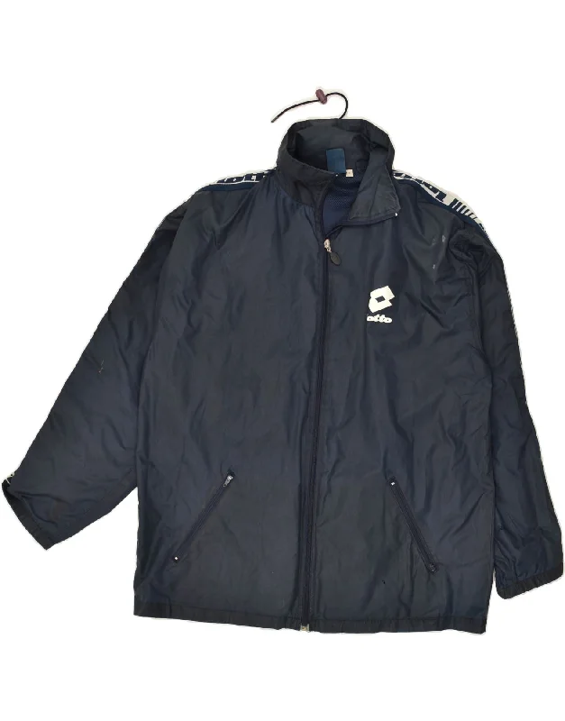 LOTTO Mens Graphic Hooded Rain Jacket UK 36 Small Navy Blue Nylon