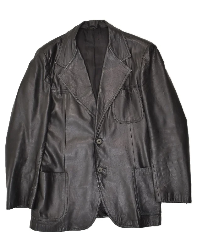 VINTAGE Mens Slim Leather Jacket IT 54 2XL Black Leather