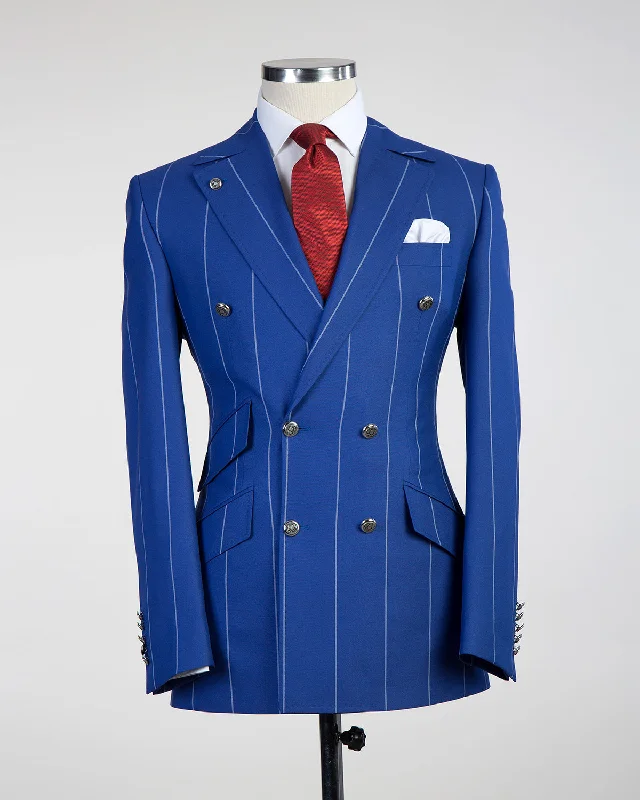 Double Breasted Navy Blue Striped Suit