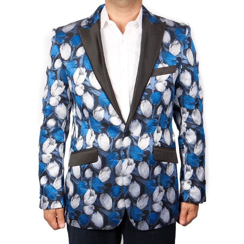 Designer Fashion Jacket Floral Print Satin Peak Stylish Blazer Jackets