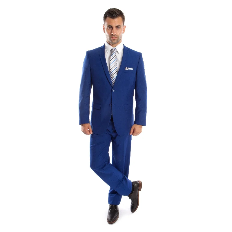 Mens Suit 2 Button Slim Fit Solid 2 Pieces Notch Lapel Suit