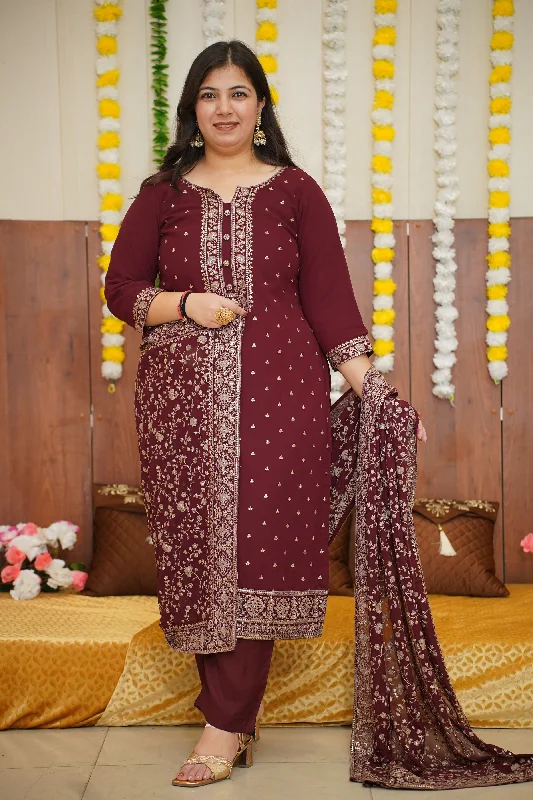 Maroon Zari Georgette Suit Set