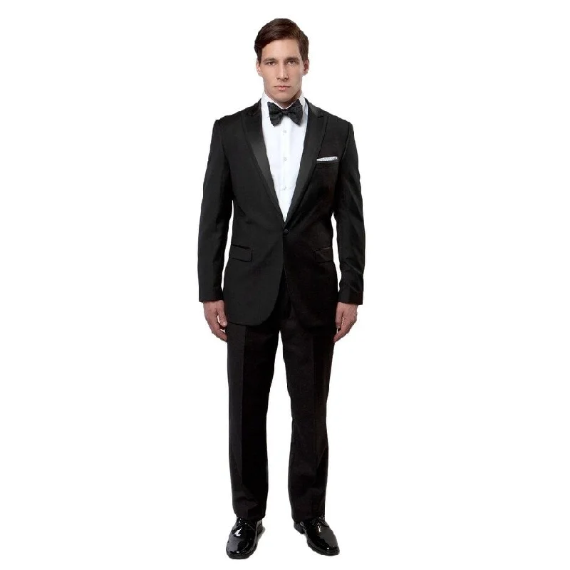 Mens Tuxedo Satin Peak Lapel Slim Fit Tuxedo Suit Set