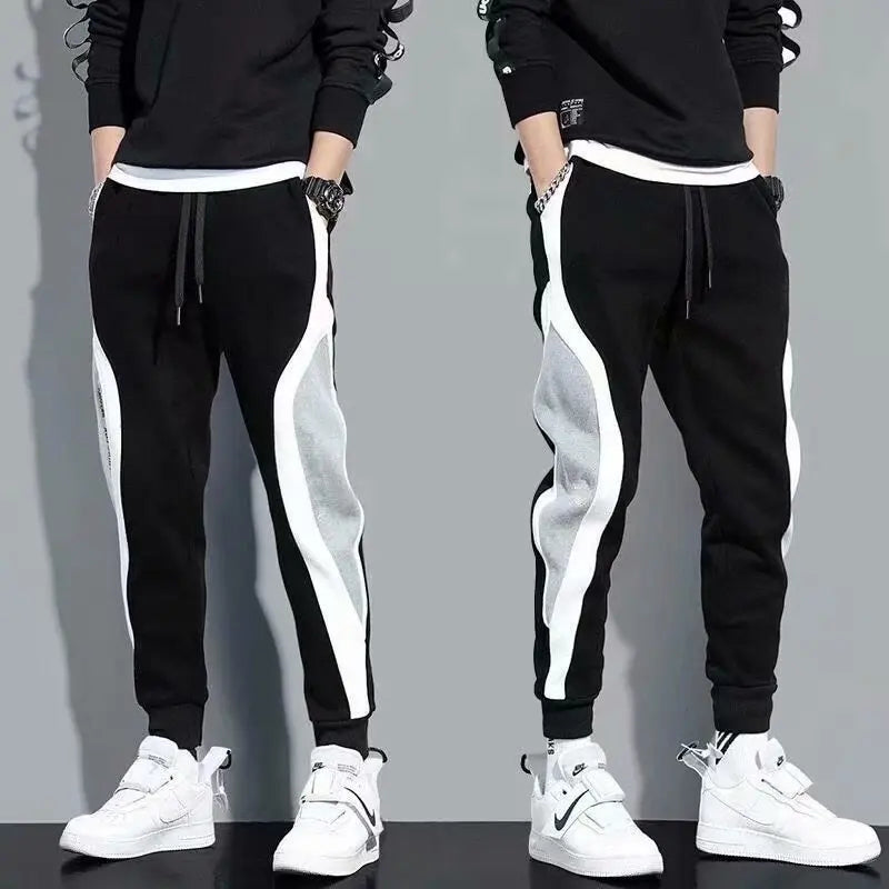 Men's Sports Pants Spring Autumn Male Loose Fitting Leggings Patchwork Running Training Casual Pants Fashion Outfit Trousers