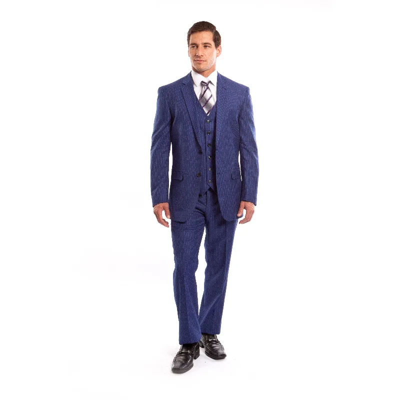 Men Suit Blue Pin Stripe 3 Pieces Notch Lapel Classic Fit Suits