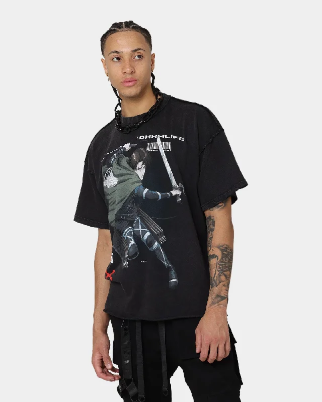 DXXMLIFE X Attack On Titan Levi DXXM Vintage T-Shirt Aged Black