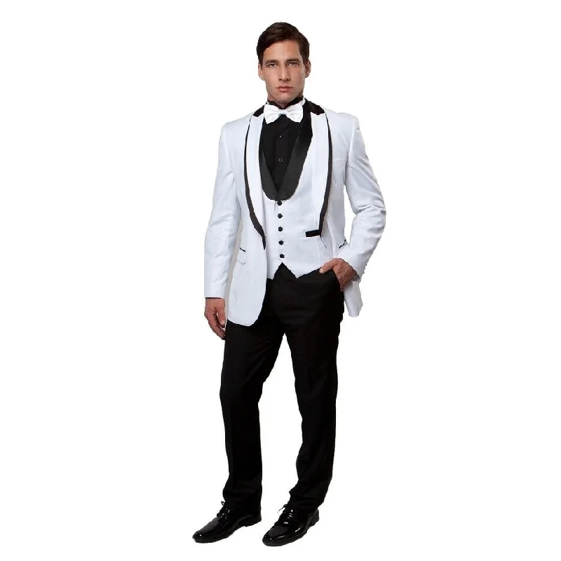 Mens Tuxedo Peak Shawl Lapel with Satin Trim Slim Fit Tuxedo Suit Set