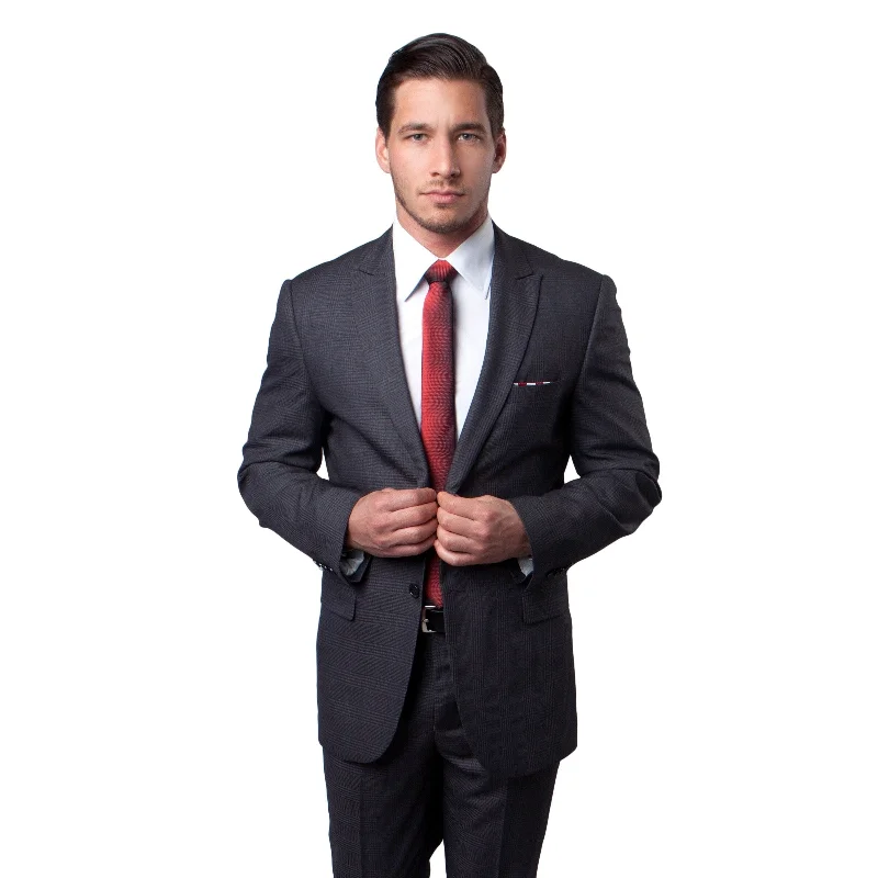 Men's Suit Slim Fit 2 Pieces Tonal Plaid Peak Lapel Casual Suit