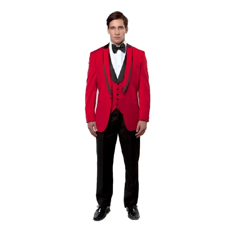 Mens Tuxedo Peak Shawl Lapel with Satin Trim Slim Fit Tuxedo Suit Set