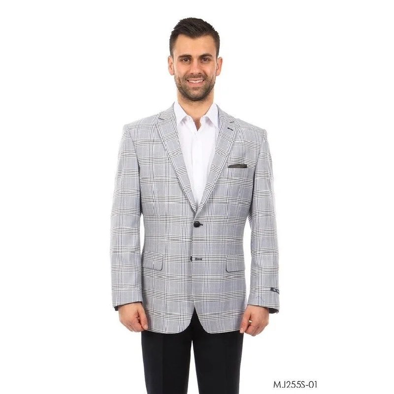 Mens Windowpane Plaid Notch Modern Fit Blazer Stylish Blazer Jackets