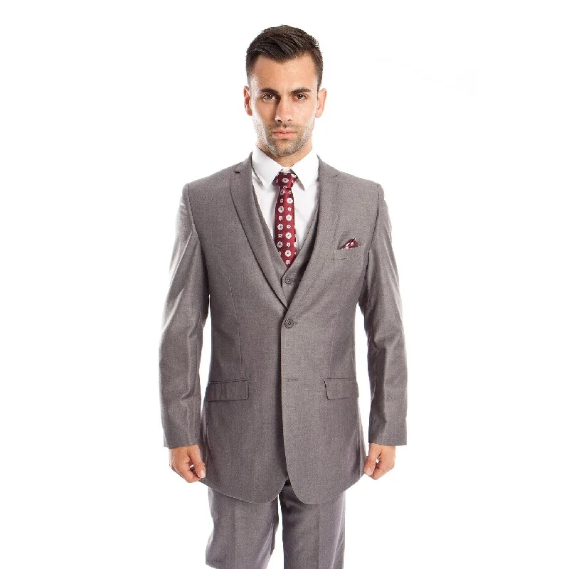 Men's Suit 3 Pcs. Slim Fit Solid Slanted Pocket Suit