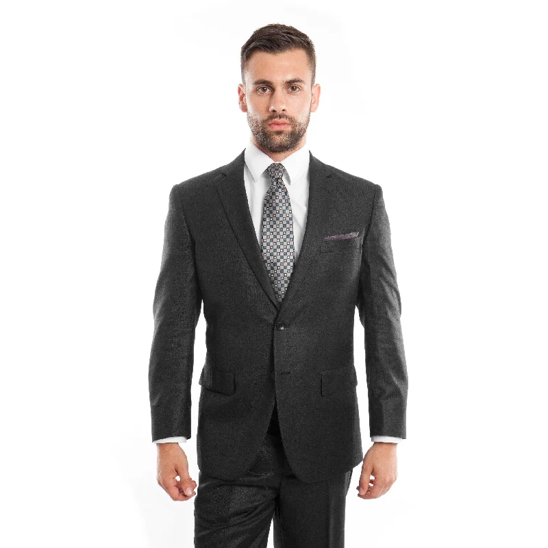 Men Jacket Suit Grey Solid 2 Pieces Notch Lapel Classic Fit Mens Suits